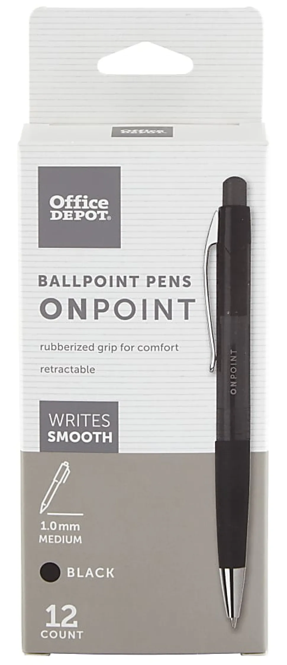 Office Depot® Brand Soft-Grip Retractable Ballpoint Pens, Medium Point, 1.0 mm, Black Barrel, Black Ink, Pack Of 12