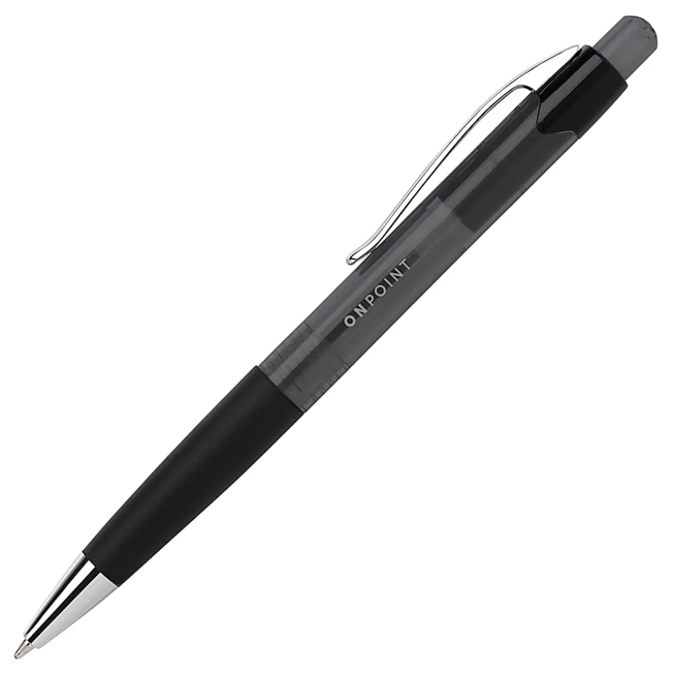 Office Depot® Brand Soft-Grip Retractable Ballpoint Pens, Medium Point, 1.0 mm, Black Barrel, Black Ink, Pack Of 12