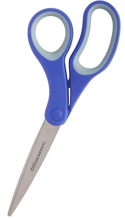Office DepotĀ® Brand Soft Handle Stainless Steel Scissors, 8", Bent, Blue/Gray, Case Of 20 Scissors