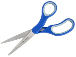 Office DepotĀ® Brand Soft Handle Stainless Steel Scissors, 8", Straight, Blue/Gray