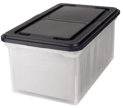 Office Depot® Brand Stackable File Tote Box, Letter Size, 10-7/10"H x 22-4/5"D x 13-7/10"W, Clear/Black