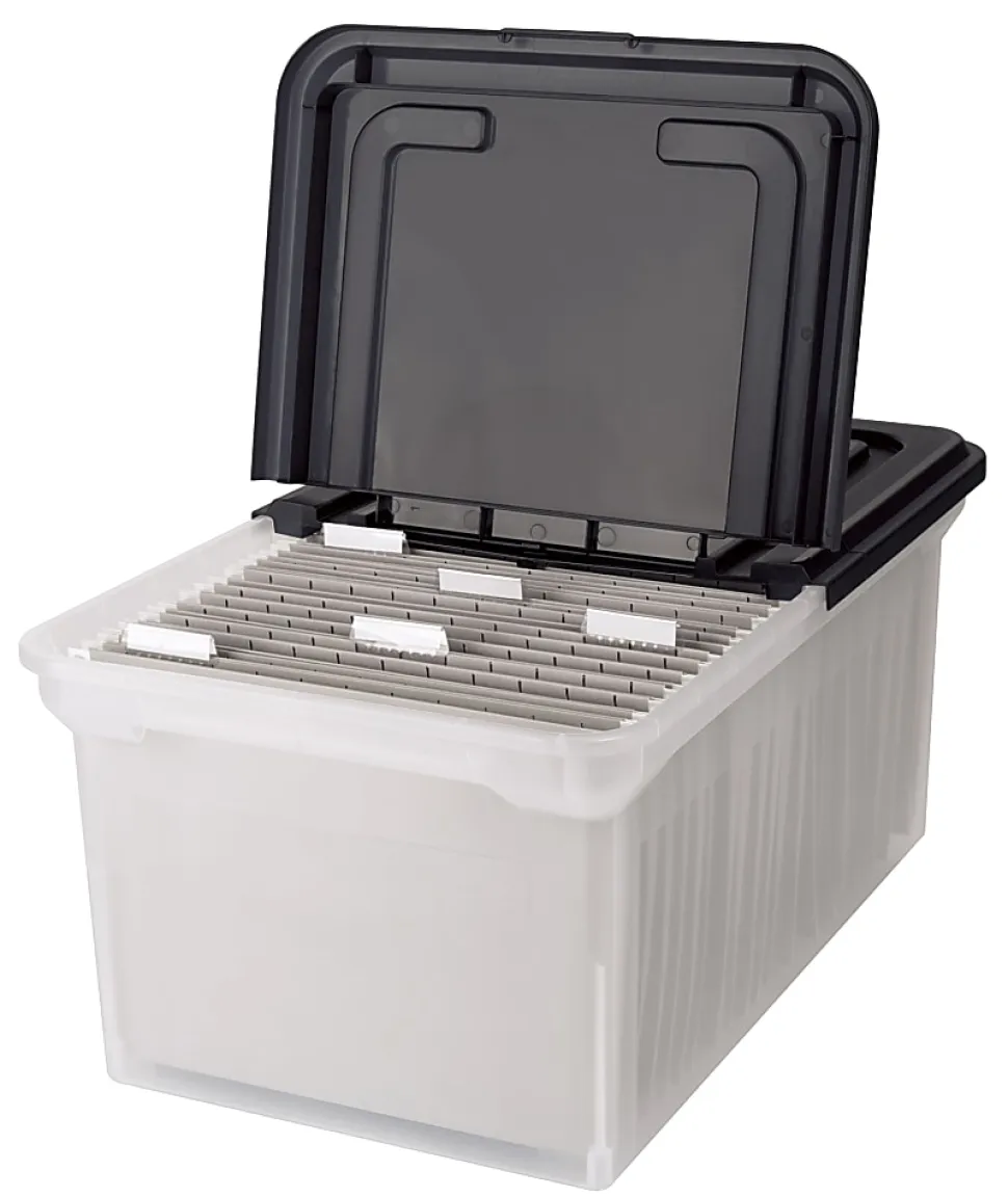 Office Depot® Brand Stackable File Tote Box, Letter Size, 10-7/10"H x 22-4/5"D x 13-7/10"W, Clear/Black