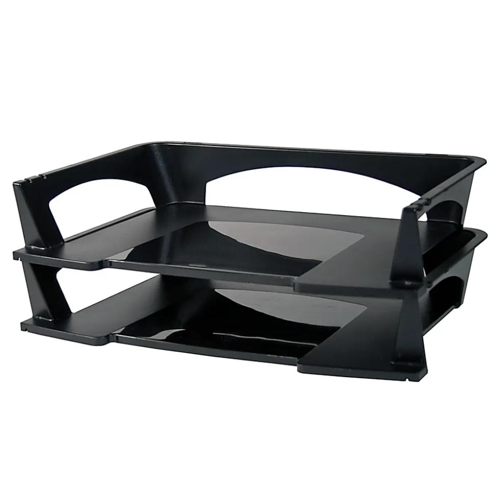 Office Depot® Brand Stacking Desk Trays, 3"H x 14 3/4"W x 9 1/4"D, Black, Pack Of 2