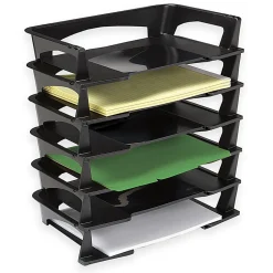 Office Depot® Brand Stacking Desk Trays, 2 1/2"H x 15 1/4"W x 8 3/4"D, Black, Pack Of 6