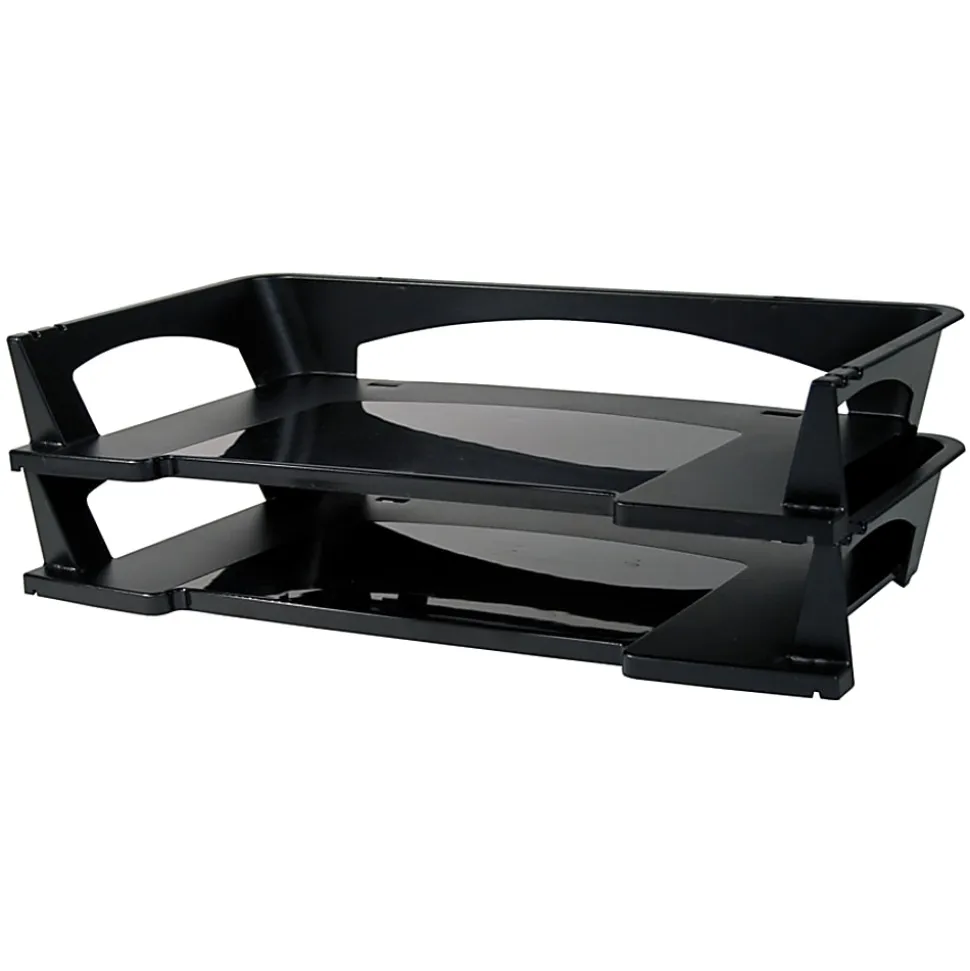 Office Depot® Brand Stacking Desk Trays, 2 3/4"H x 18"W x 8"D, Black, Pack Of 2