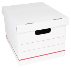 Office Depot® Brand Standard-Duty Corrugated Storage Boxes, Letter/Legal Size, 15" x 12" x 10", 60% Recycled, White/Red, Pack Of 12