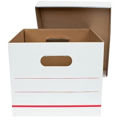 Office Depot® Brand Standard-Duty Corrugated Storage Boxes, Letter/Legal Size, 15" x 12" x 10",  60% Recycled, White/Red, Pack Of 10
