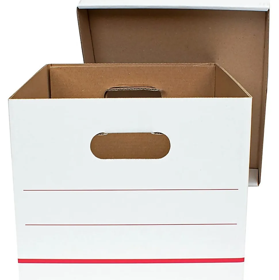 Office Depot® Brand Standard-Duty Corrugated Storage Boxes, Letter/Legal Size, 15" x 12" x 10", 60% Recycled, White/Red, Pack Of 15