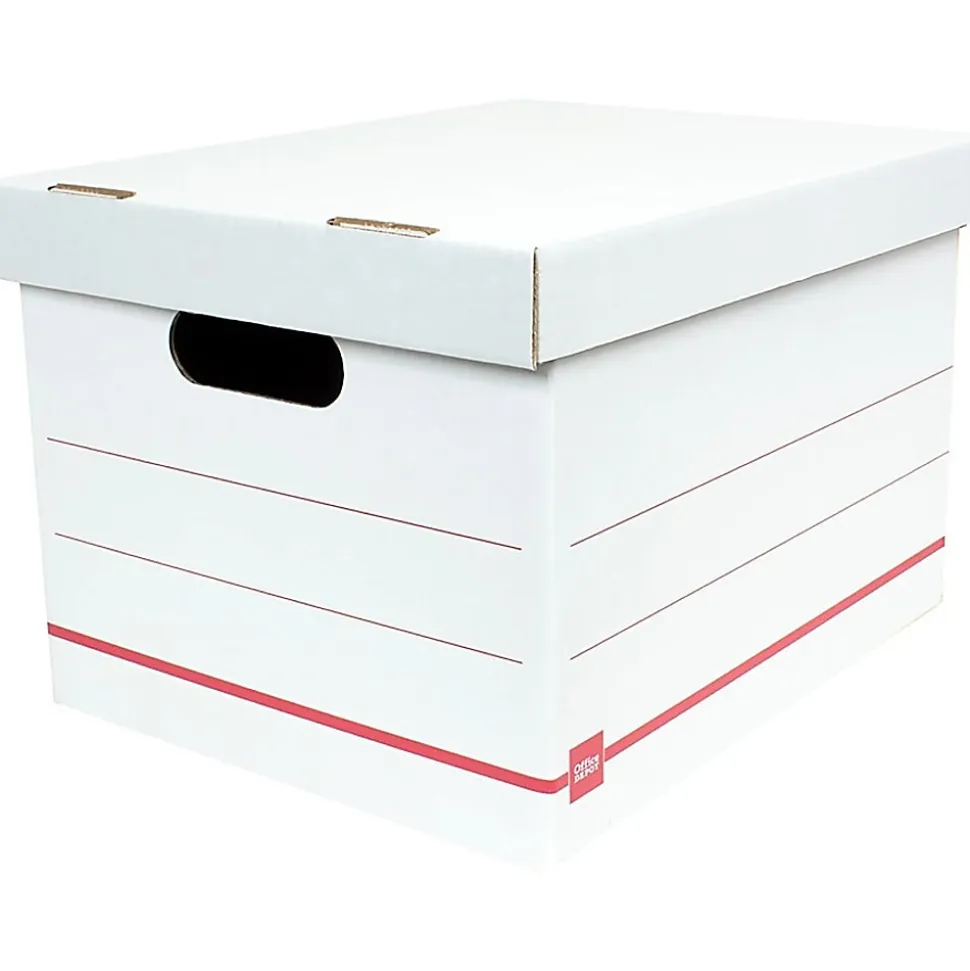 Office Depot® Brand Standard-Duty Corrugated Storage Boxes, Letter/Legal Size, 15" x 12" x 10", 60% Recycled, White/Red, Pack Of 15