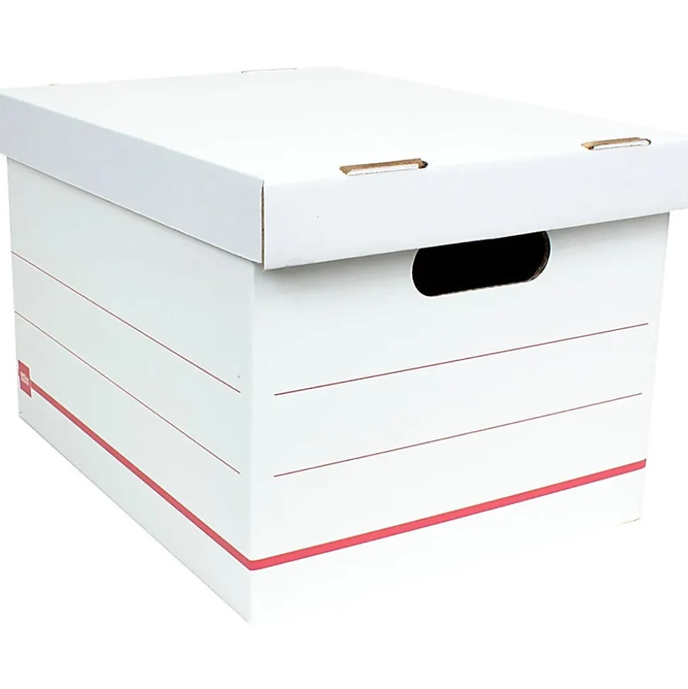 Office Depot® Brand Standard-Duty Corrugated Storage Boxes, Letter/Legal Size, 15" x 12" x 10", 60% Recycled, White/Red, Pack Of 15