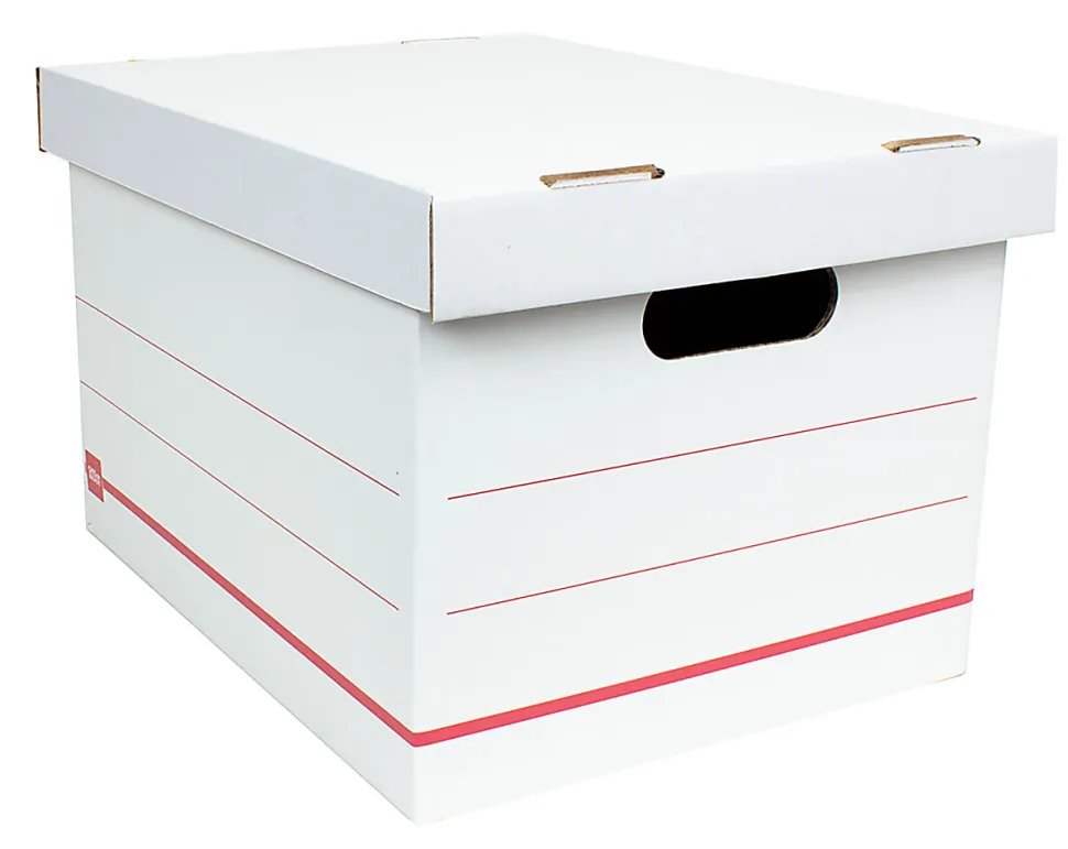 Office Depot® Brand Standard-Duty Corrugated Storage Boxes, Letter/Legal Size, 15" x 12" x 10", 60% Recycled, White/Red, Pack Of 15