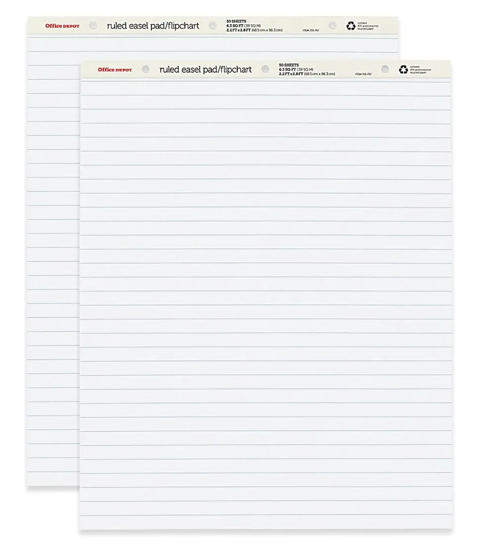 Office Depot® Brand Standard Easel Pads, 27" x 34", 30% Recycled, White, 50 Sheets, Pack Of 2