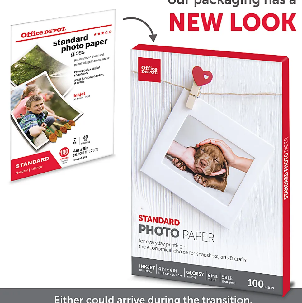 Office Depot® Brand Standard Photo Paper, Glossy, 4" x 6", White, Pack Of 100 Sheets