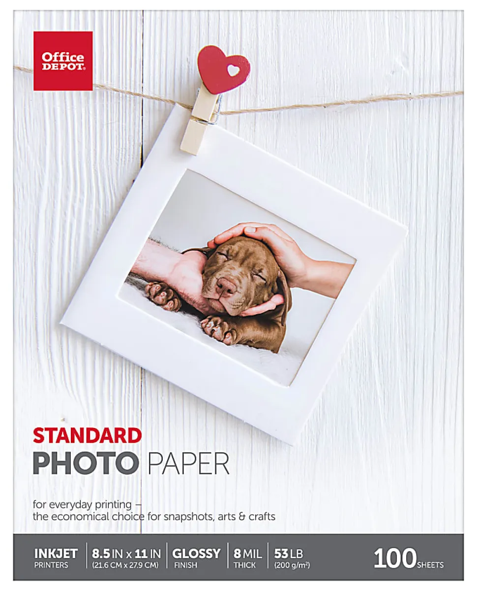 Office Depot® Brand Standard Photo Paper, Glossy, Letter Size, White, Pack Of 100 Sheets