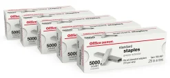 Office DepotĀ® Brand Standard Staples, 1/4", 5,000 Staples Per Pack, Box Of 5 Packs