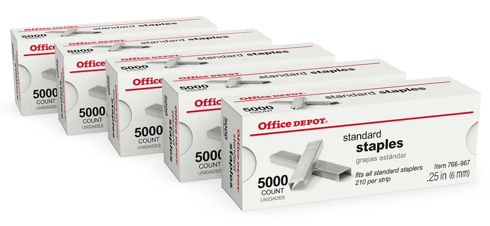 Office Depot® Brand Standard Staples, 1/4", 5,000 Staples Per Pack, Box Of 5 Packs