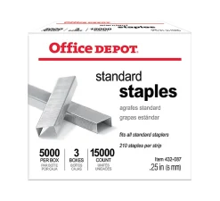 Office DepotĀ® Brand Standard Staples, 1/4", 5,000 Staples Per Pack, Box Of 3 Packs
