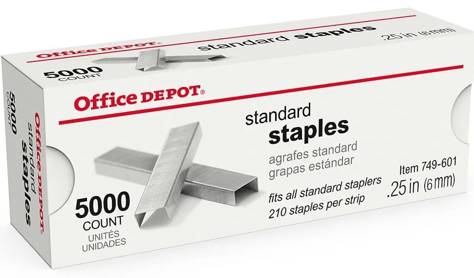 Office Depot® Brand Staples, 1/4" Standard, Full Strip, Box Of 5,000, 2661