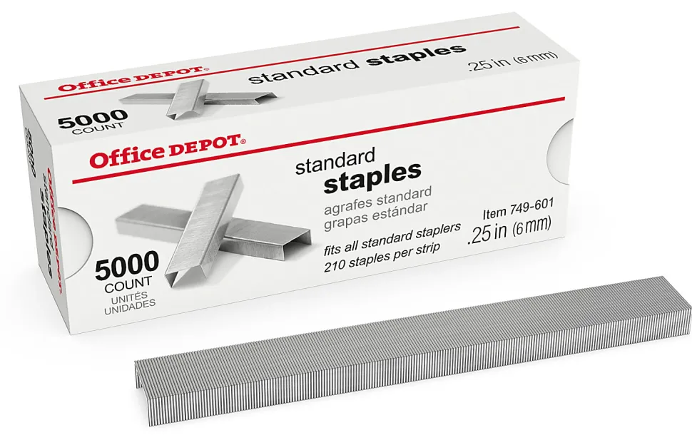 Office Depot® Brand Staples, 1/4" Standard, Full Strip, Box Of 5,000, 2661