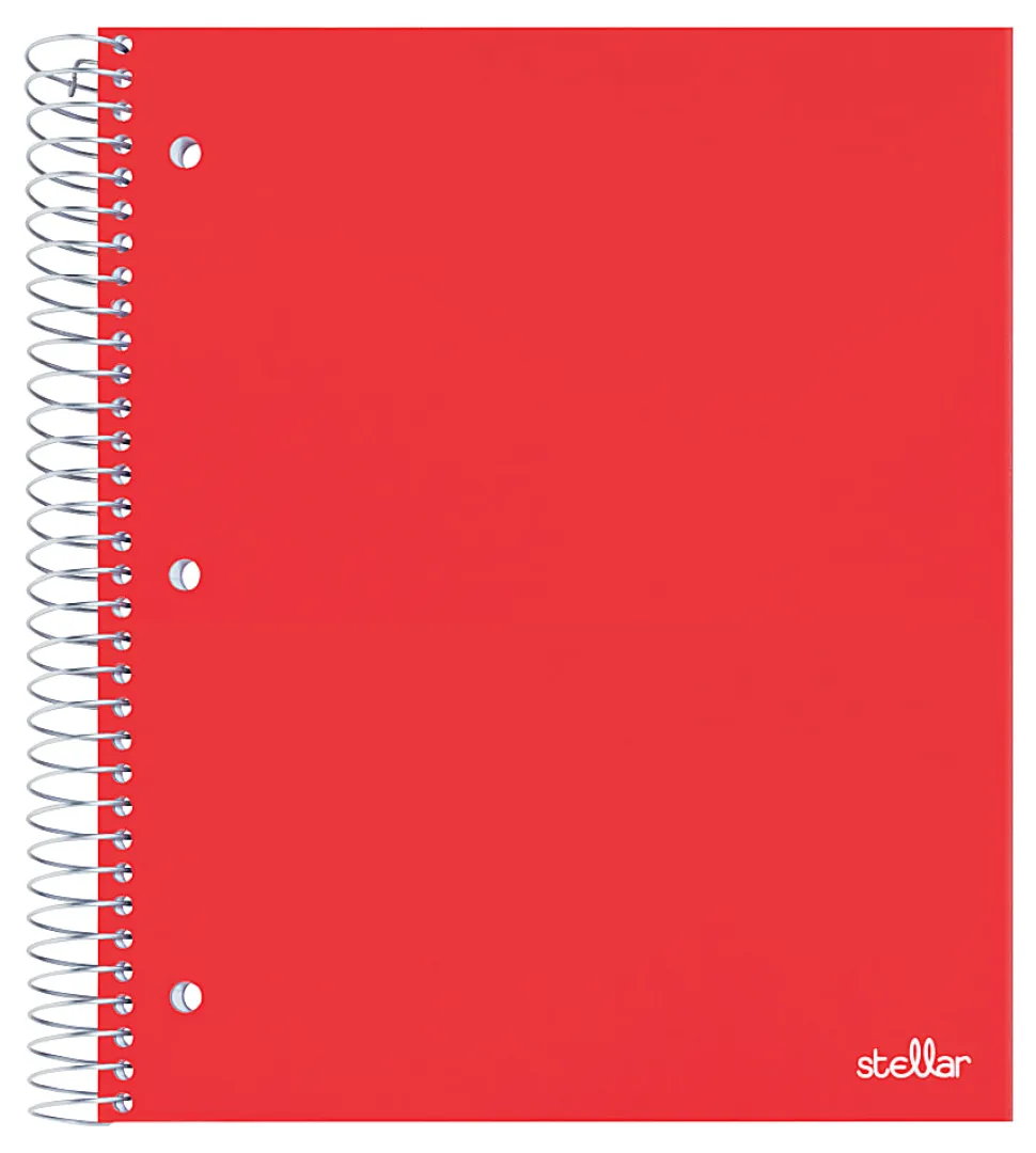 Office Depot® Brand Stellar Poly Notebook, 8-1/2" x 10-1/2", 3 Subject, Wide Ruled, 150 Sheets, Red