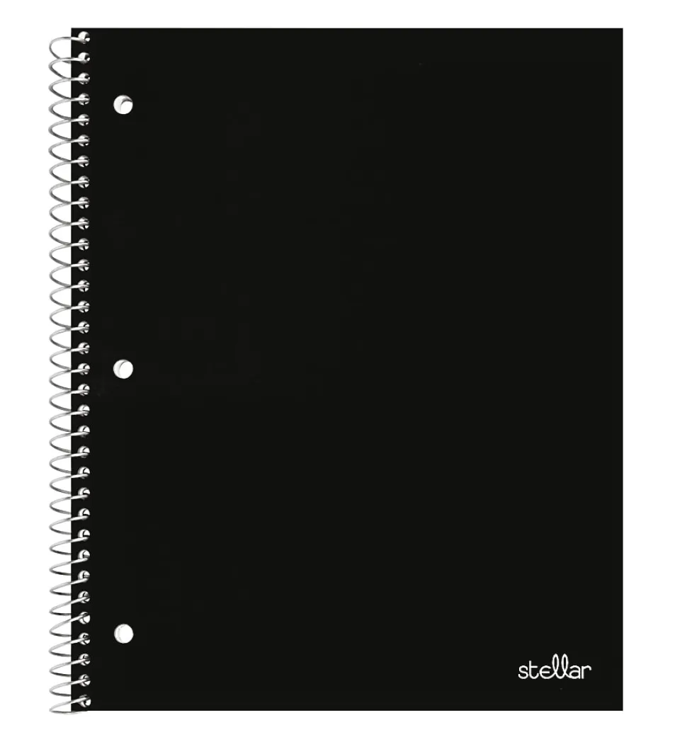 Office Depot® Brand Stellar Poly Notebook, 8" x 10 1/2", 1 Subject, Wide Ruled, 100 Sheets, Black