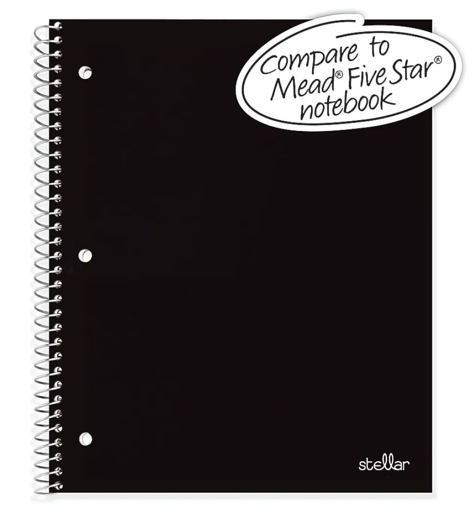 Office Depot® Brand Stellar Poly Notebook, 8" x 10 1/2", 1 Subject, Wide Ruled, 100 Sheets, Black