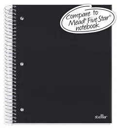 Office DepotĀ® Brand Stellar Poly Notebook, 8" x 10-1/2", 5 Subject, Wide Ruled, 200 Sheets, Black