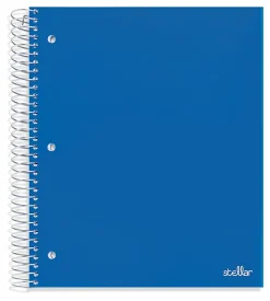 Office DepotĀ® Brand Stellar Poly Notebook, 8" x 10-1/2", 5 Subject, Wide Ruled, 200 Sheets, Blue