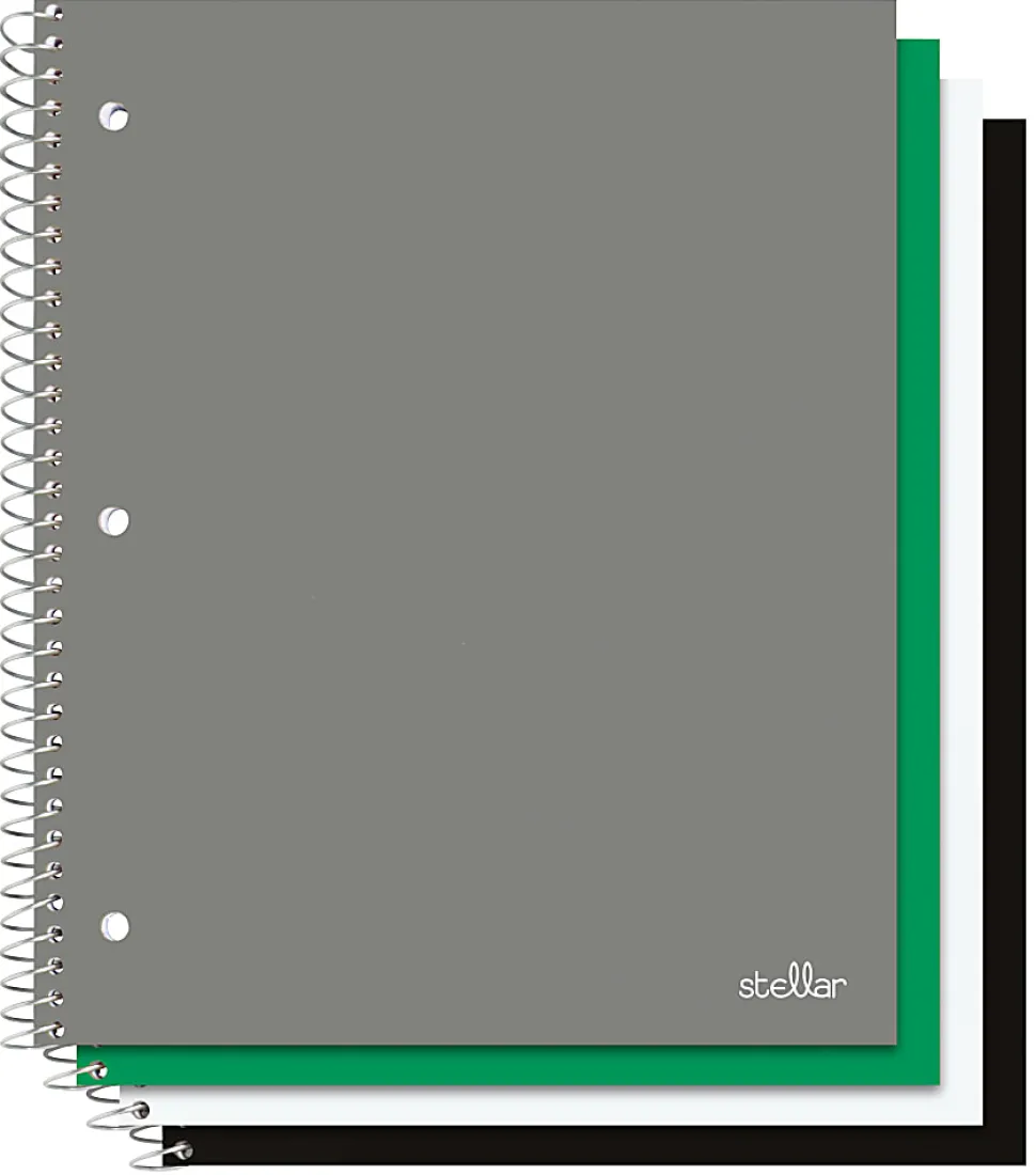 Office Depot® Brand Stellar Poly Notebooks, 8" x 10-1/2", 1 Subject, Wide Ruled, 100 Sheets, Assorted Colors, Pack Of 4 Notebooks