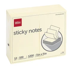 Office Depot® Brand Sticky Notes, 3" x 5", Yellow, 100 Sheets Per Pad, Pack Of 12 Pads