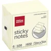Office Depot® Brand Sticky Notes, 3" x 3", Pastel Yellow, 100 Sheets Per Pad, Pack Of 6 Pads
