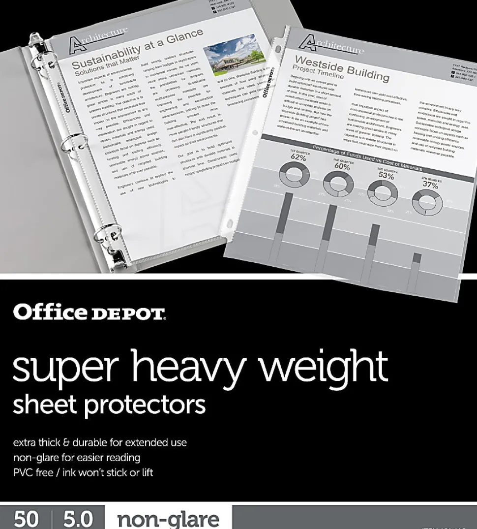Office Depot® Brand Super Heavyweight Sheet Protectors, 8-1/2" x 11", Non-Glare, Pack Of 50