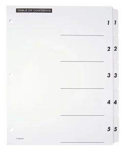 Office Depot® Brand Table Of Contents Customizable Index With Preprinted Tabs, White, Numbered 1-5