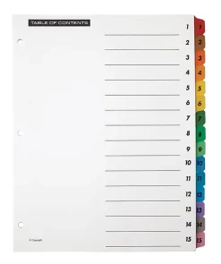 Office Depot® Brand Table Of Contents Customizable Index With Preprinted Tabs, Assorted Colors, Numbered 1-15