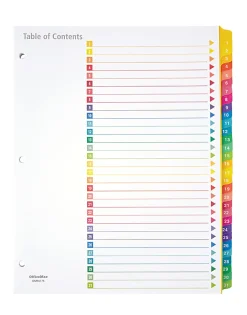 Office Depot® Brand Table Of Contents Customizable Index With Preprinted Tabs, Multicolor, Numbered 1-31