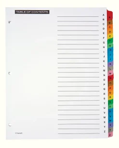 Office Depot® Brand Table Of Contents Customizable Index With Preprinted Tabs, Multicolor, A-Z