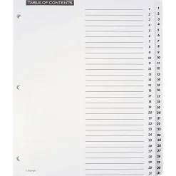 Office Depot® Brand Table Of Contents Customizable Index With Preprinted Tabs, White, Numbered 1-31