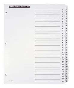 Office Depot® Brand Table Of Contents Customizable Index With Preprinted Tabs, White, Numbered 1-31