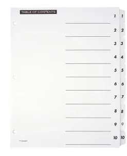 Office Depot® Brand Table Of Contents Customizable Index With Preprinted Tabs, White, Numbered 1-10