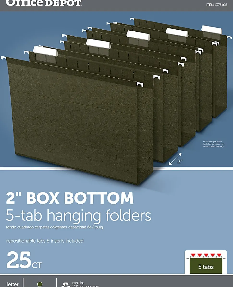 Office Depot® Brand Tab-View Extra-Capacity Box-Bottom Hanging Folders, Letter Size (8-1/2" x 11"), 2" Expansion, Green, Box Of 25
