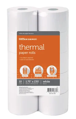 Office Depot® Brand Thermal Paper Rolls, 1-3/4" x 230', White, Pack Of 10