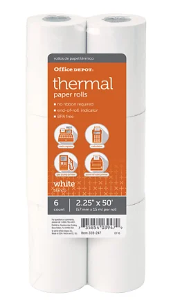 Office Depot® Brand Thermal Paper Rolls, 2-1/4" x 50', White, Pack Of 6