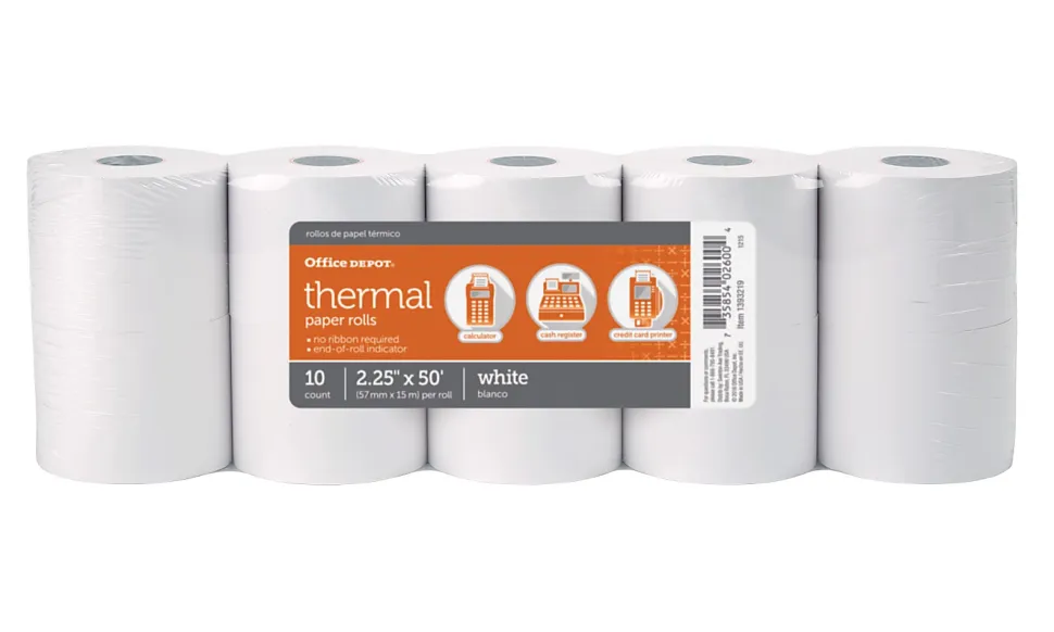 Office Depot® Brand Thermal Paper Rolls, 2-1/4" x 50', White, Pack Of 10