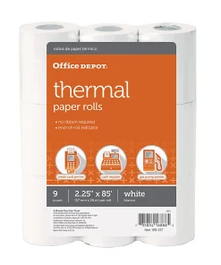 Office Depot® Brand Thermal Paper Rolls, 2-1/4" x 85', White, Pack Of 9