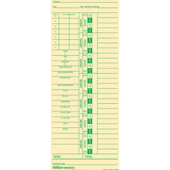 Office Depot® Brand Time Cards With Deductions, Weekly, Days 1–7, 2-Sided, 3 3/8" x 8 7/8", Manila, Pack Of 100