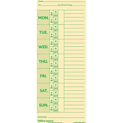 Office Depot® Brand Time Cards With Deductions, Weekly, Monday–Sunday Format, 2-Sided, 3 3/8" x 8 7/8", Manila, Pack Of 100