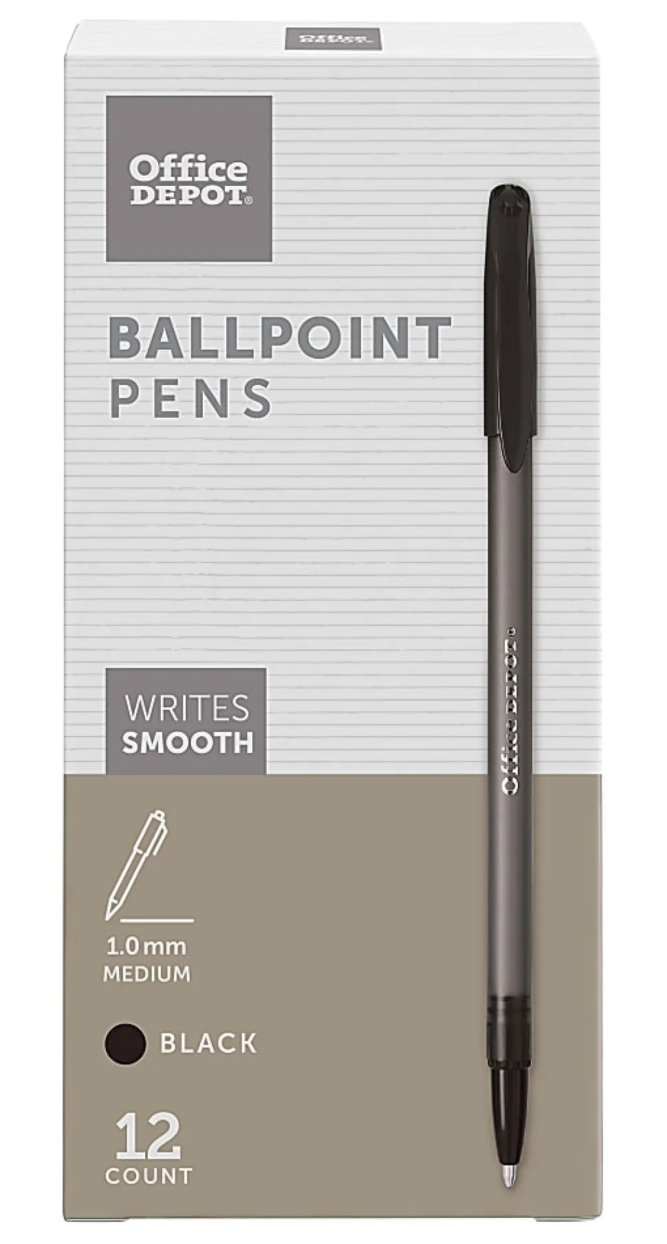 Office Depot® Brand Tinted Ballpoint Stick Pens, Medium Point, 1.0 mm, Black Barrel, Black Ink, Pack Of 12