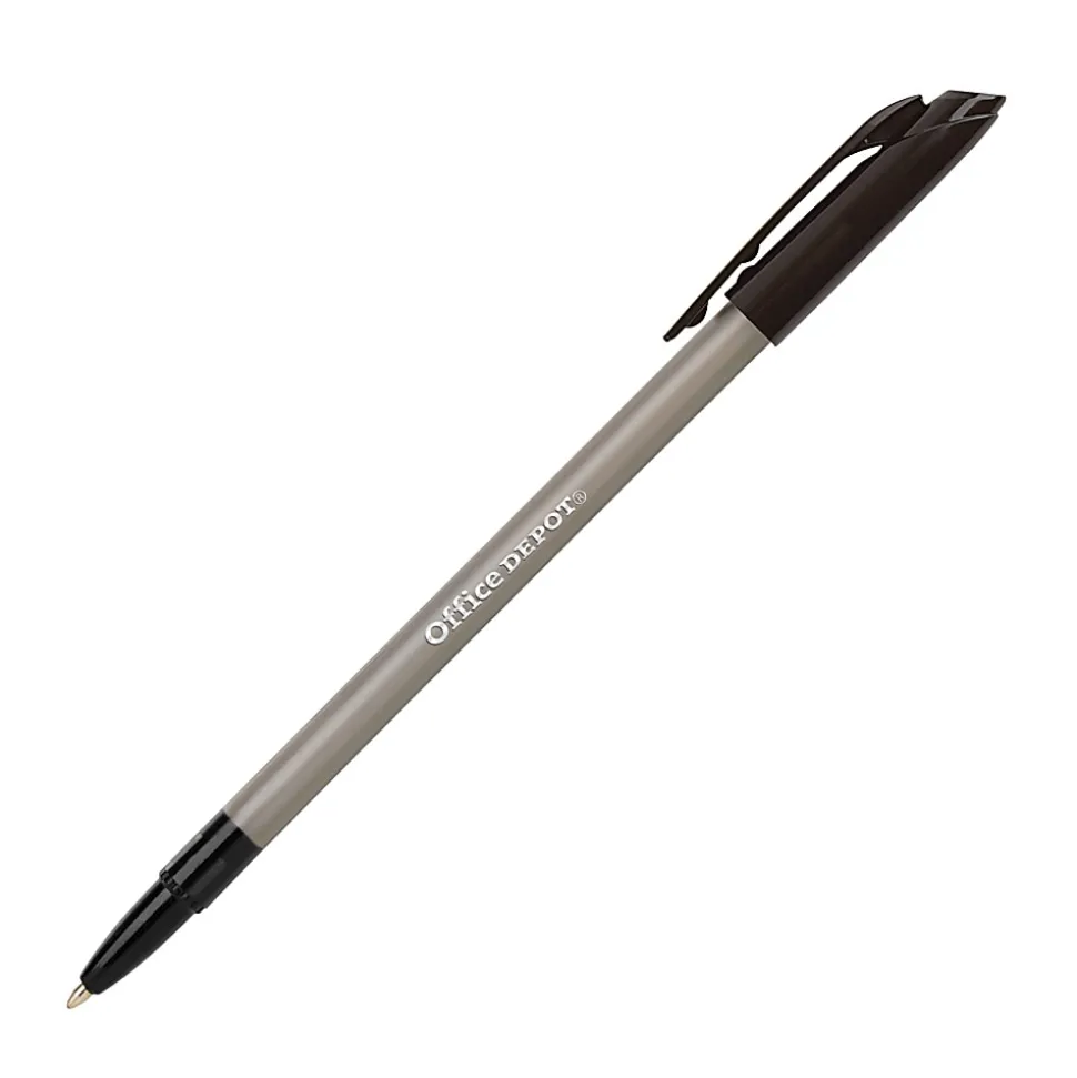 Office Depot® Brand Tinted Ballpoint Stick Pens, Medium Point, 1.0 mm, Black Barrel, Black Ink, Pack Of 12