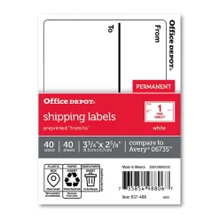 Office Depot® Brand To/From Shipping Label Pad, OD98806, Rectangle, 3 3/4" x 2 5/8", White, Pack Of 40