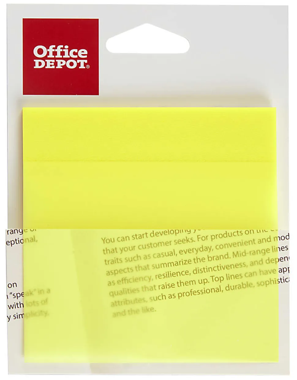 Office Depot® Brand Translucent Sticky Notes, 3" x 3", Yellow, Pad Of 50 Notes